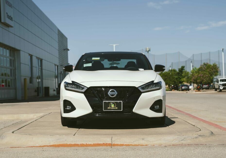 A Pearl White TriCoat Nissan Maxima at the McGavock Nissan dealership in Amarillo.